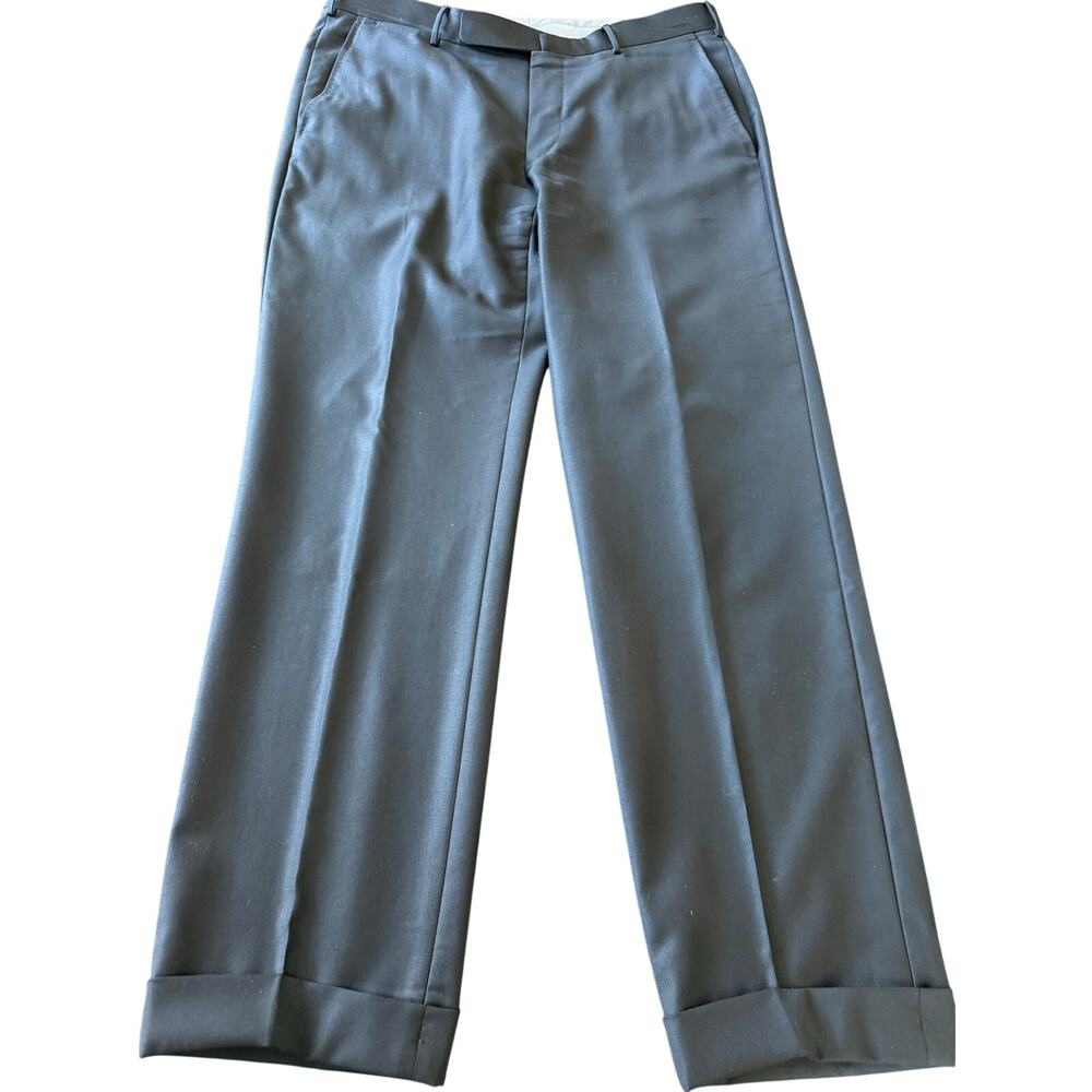 Ermenegildo Zegna Mens Regular Fit Wool Dress Trousers 52R Black Formal Business